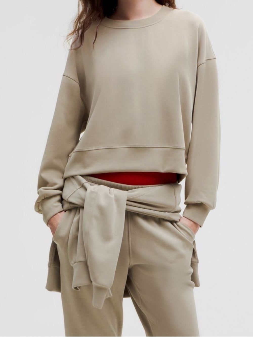 Lululemon Softstreme Perfectly Oversized Cropped Crew Sweatshirt in beige size L
